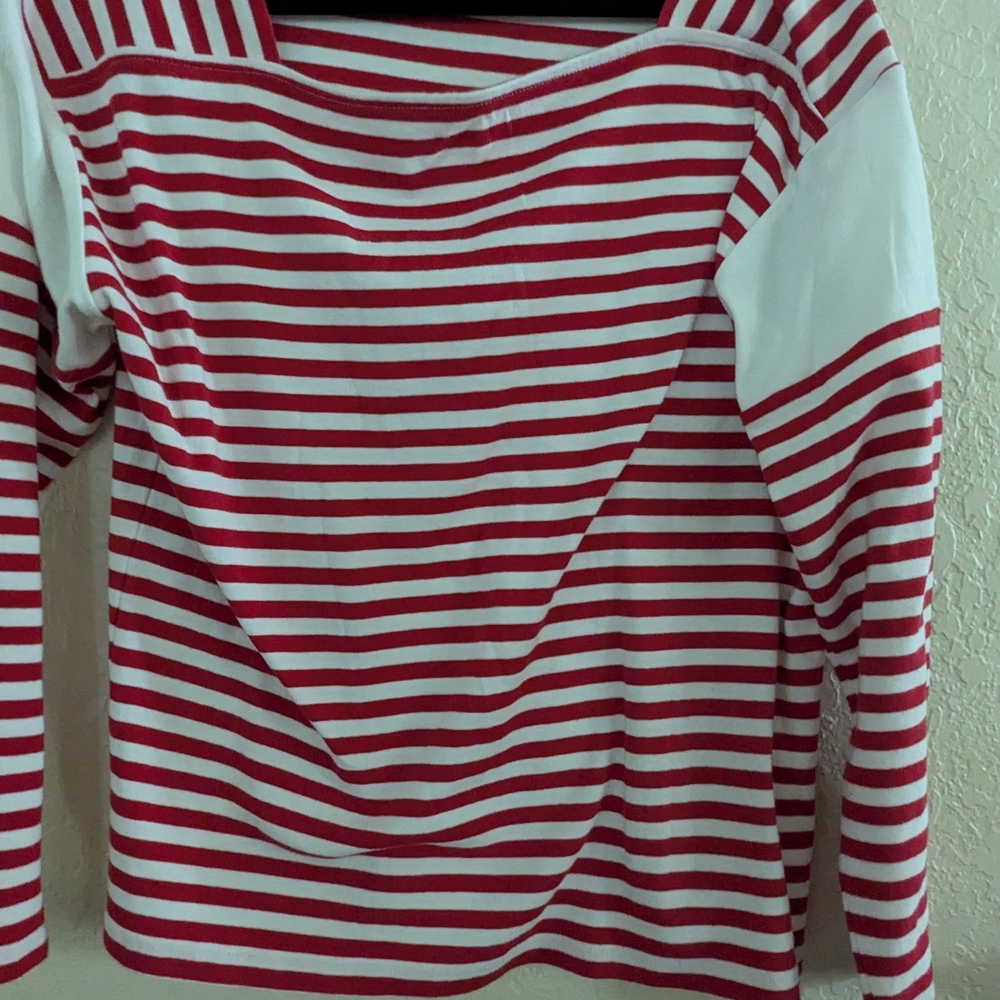 100% Cotton Tommy Hilfiger Red and White Striped Long Sleeve Top Size Large